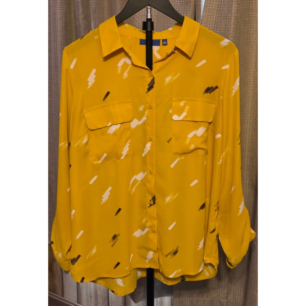 Apt 9. Abstract Design Button Down Blouse Women's Size Large Yellow